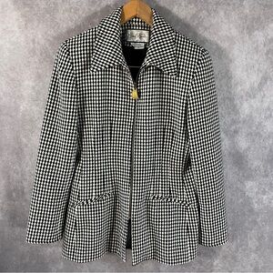 Mary McFadden Studio Jacket Women 10 Black White Diamond Harlequin Zip Blazer